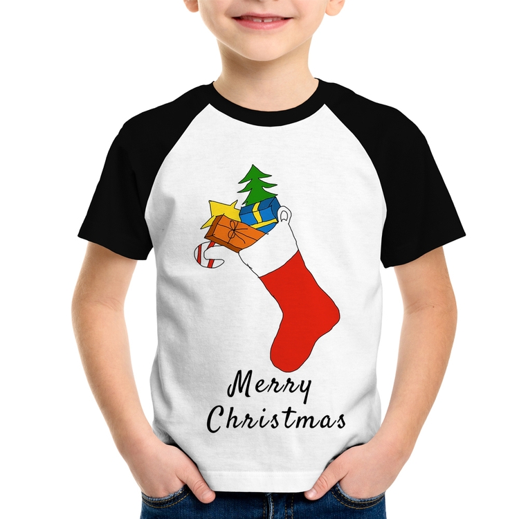 Camiseta Raglan Infantil Socket Merry Christmas