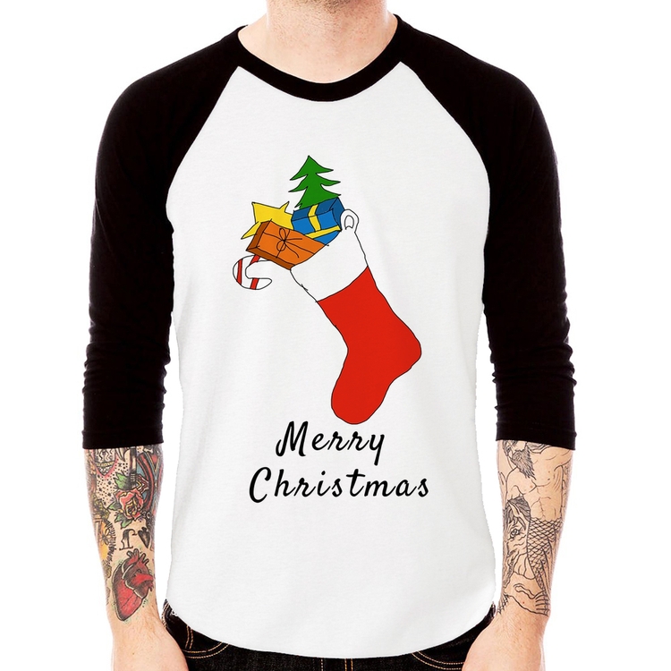 Camiseta Raglan Socket Merry Christmas Manga 3/4