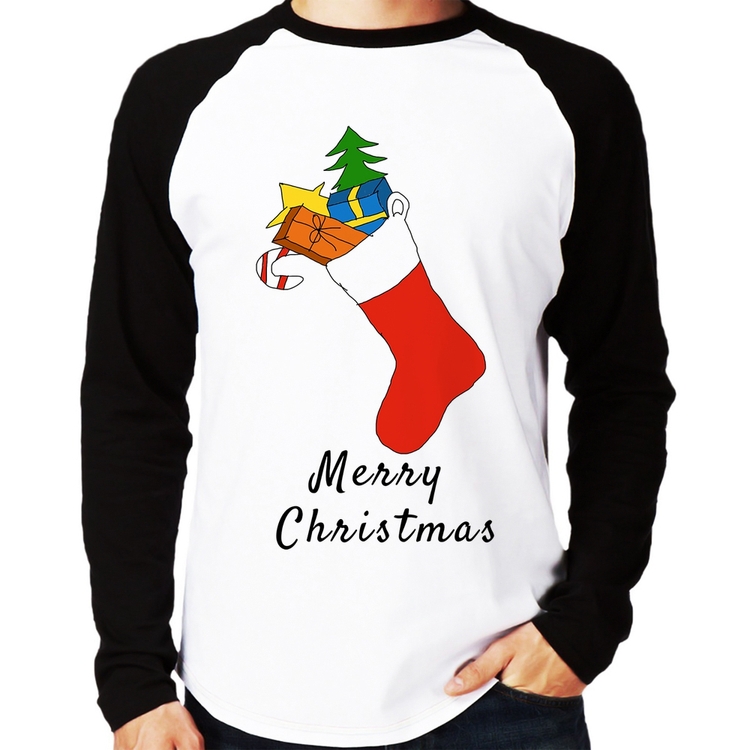 Camiseta Raglan Socket Merry Christmas Manga Longa