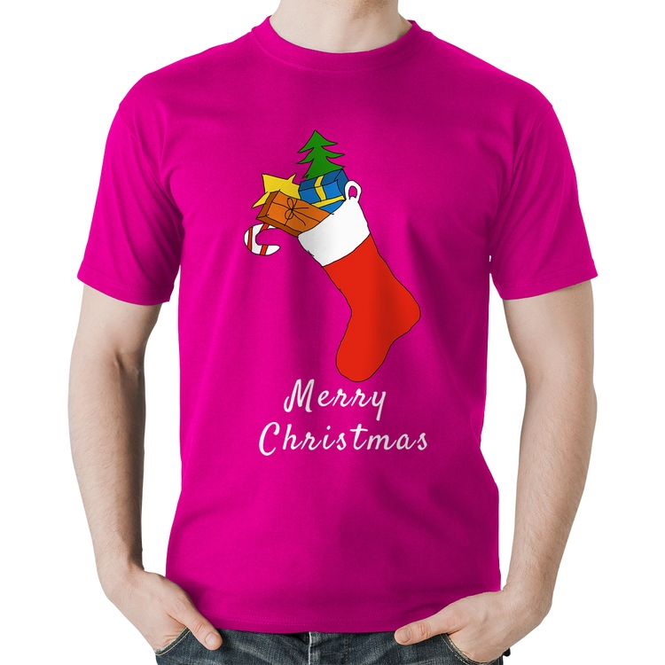 Camiseta Algodão Socket Merry Christmas - Rosa