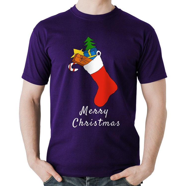 Camiseta Algodão Socket Merry Christmas - Roxa