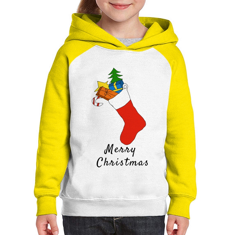 Moletom Infantil Socket Merry Christmas - Branco/Amarelo