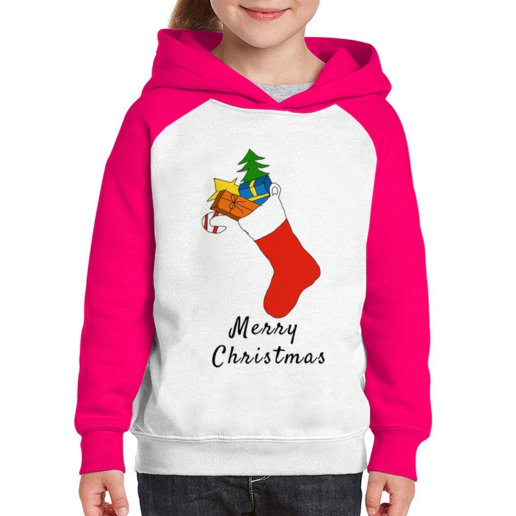 Moletom Infantil Socket Merry Christmas - Branco/Rosa