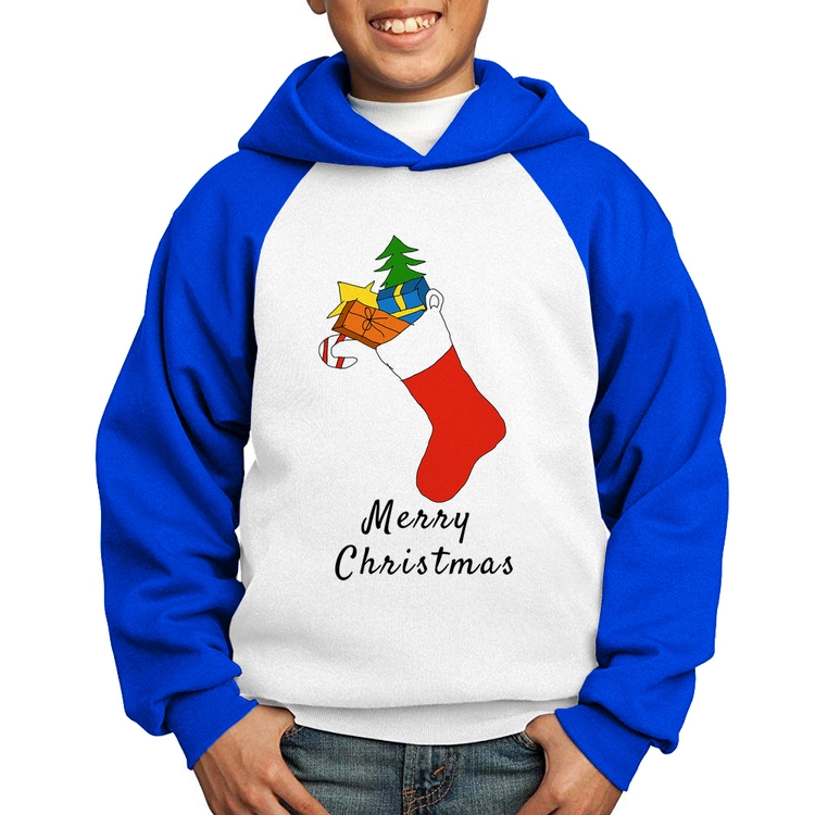 Moletom Infantil Socket Merry Christmas - Branco/Azul