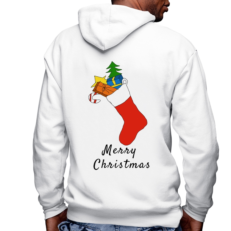 Blusa Moletom Socket Merry Christmas Masculina com Capuz e Zíper - Branca