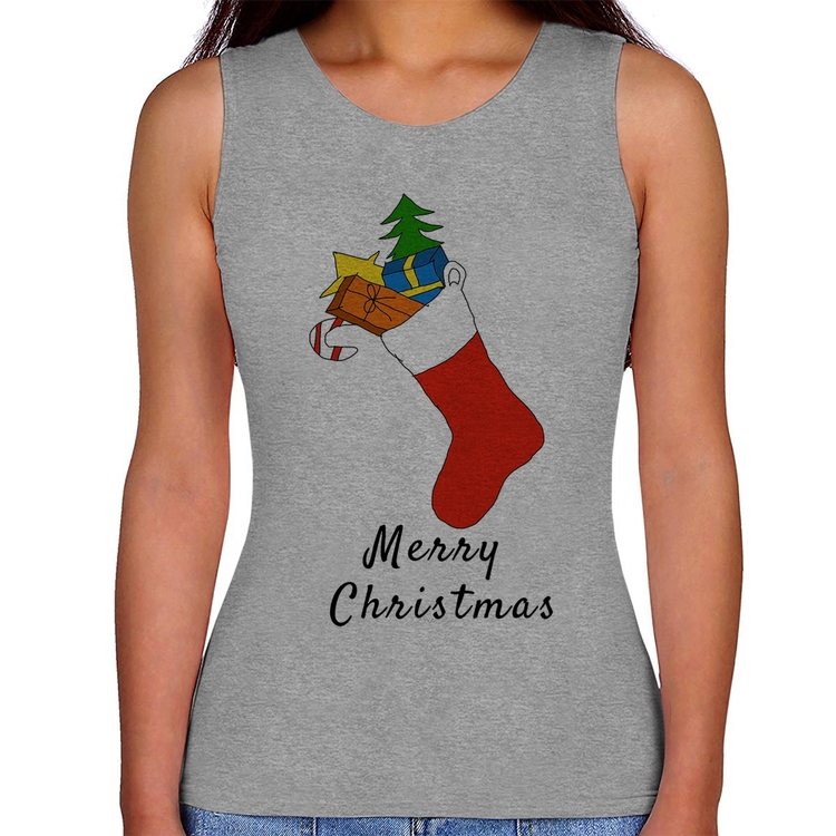 Regata Feminina Socket Merry Christmas - Cinza