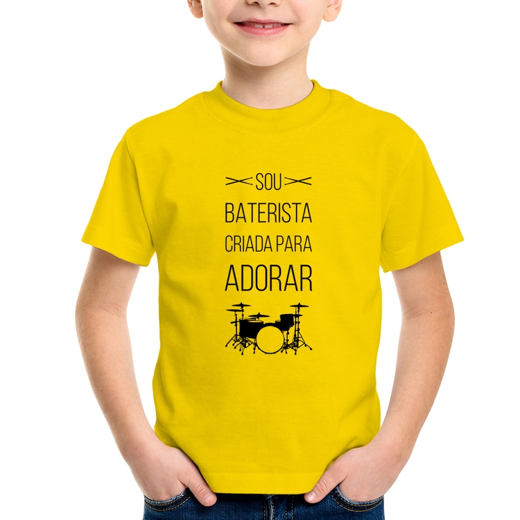 Camiseta Infantil Sou baterista criada para adorar - Amarela
