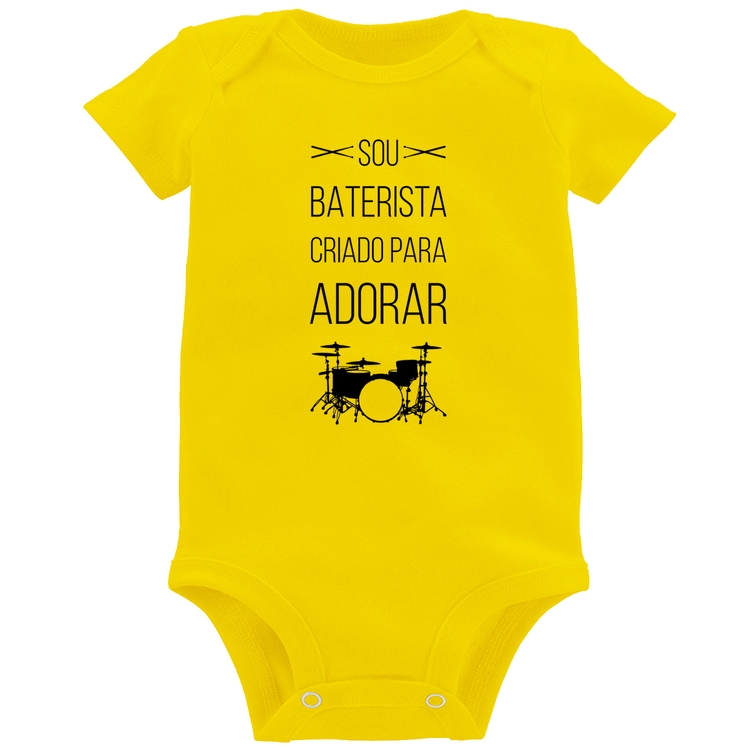 Body Bebê Sou baterista criado para adorar - Amarelo