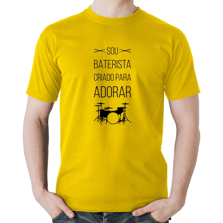 Camiseta Algodão Sou baterista criado para adorar - Amarela
