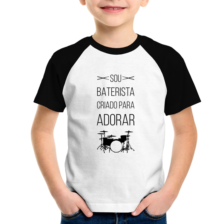 Camiseta Raglan Infantil Sou baterista criado para adorar