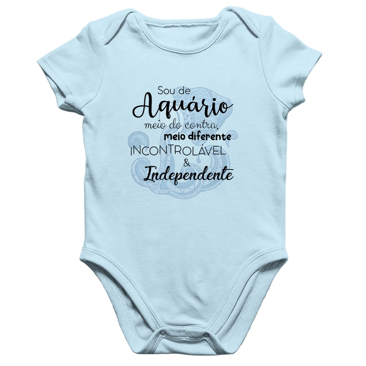 Body Bebê Algodão Sou de Aquário - Azul Bebê