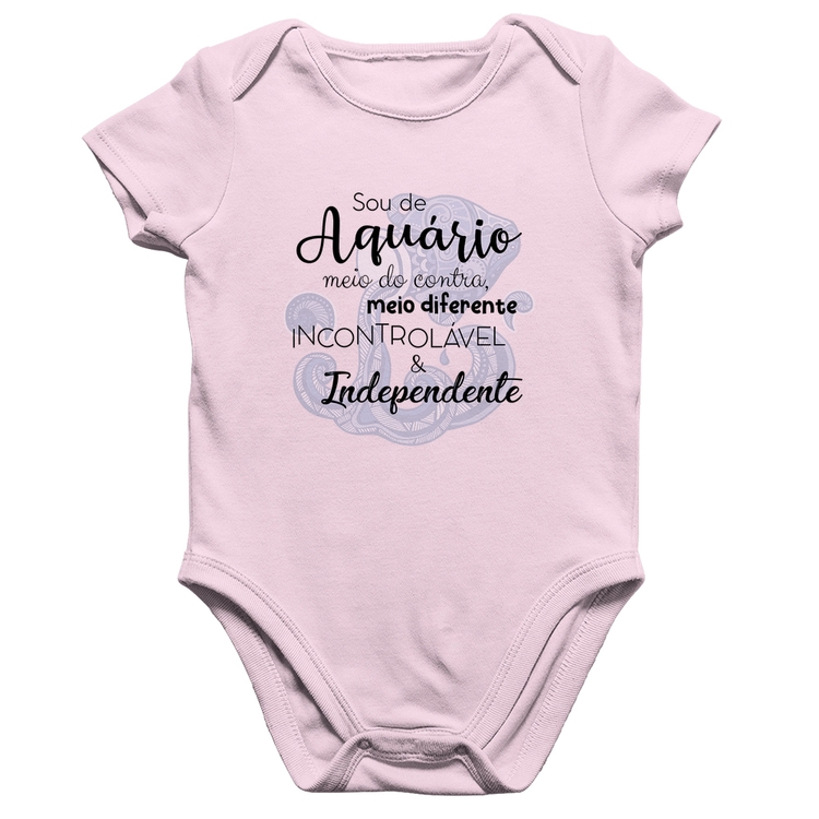 Body Bebê Algodão Sou de Aquário - Rosa Bebê