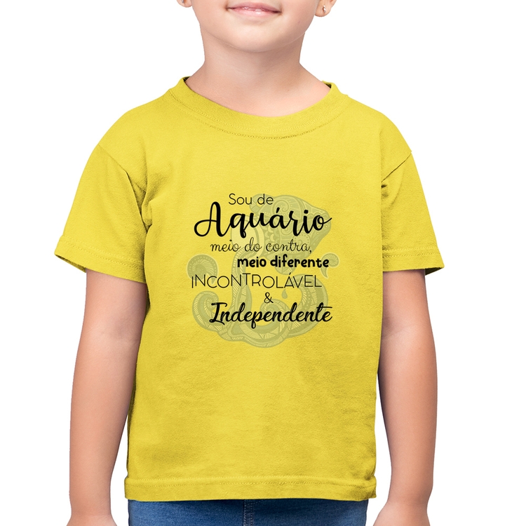 Camiseta Algodão Infantil Sou de Aquário - Amarelo Canário