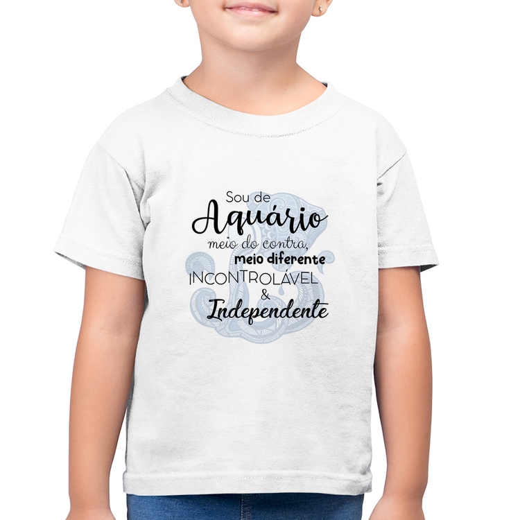 Camiseta Algodão Infantil Sou de Aquário - Branca
