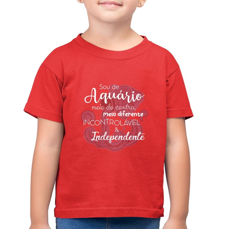 Camiseta Algodão Infantil Sou de Aquário - Vermelha