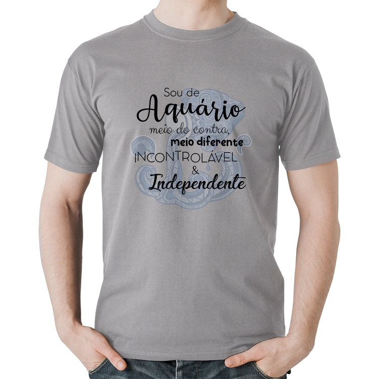 Camiseta Algodão Sou de Aquário - Cinza