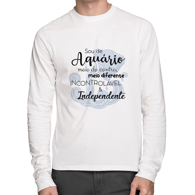 Camiseta Algodão Sou de Aquário Manga Longa - Branca