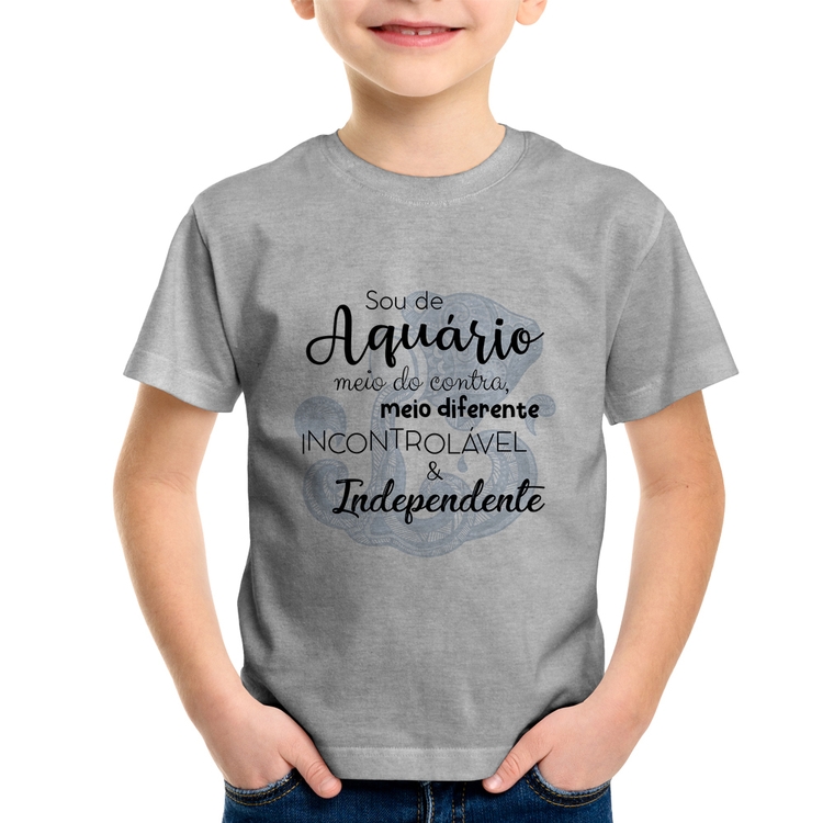 Camiseta Infantil Sou de Aquário - Cinza