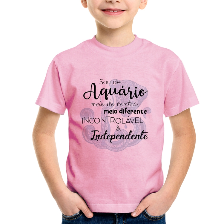 Camiseta Infantil Sou de Aquário - Rosa Bebê