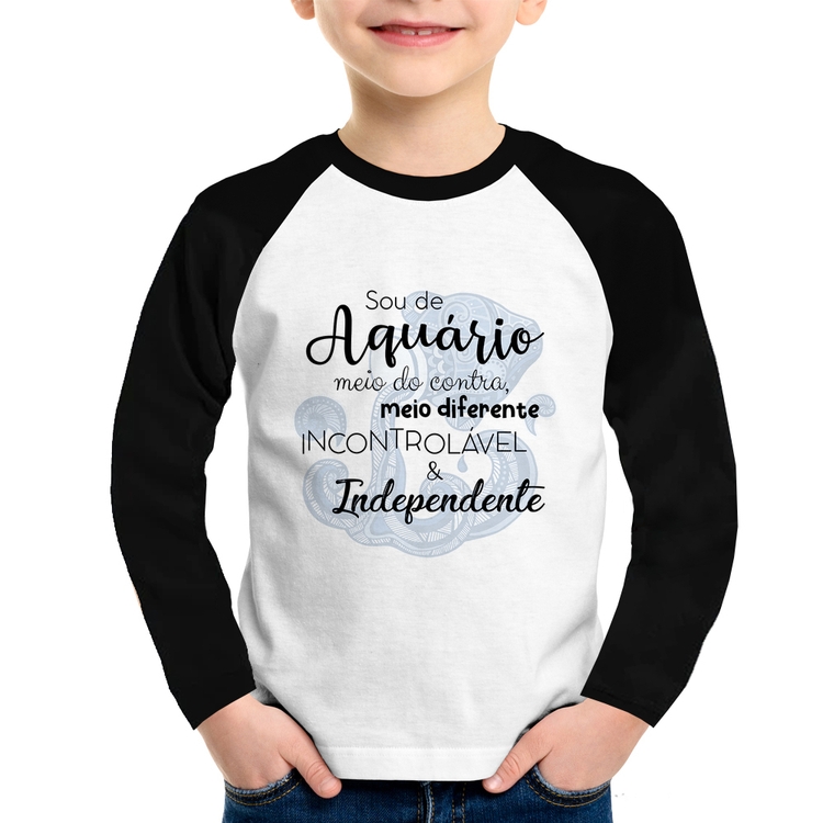 Camiseta Raglan Infantil Sou de Aquário Manga Longa