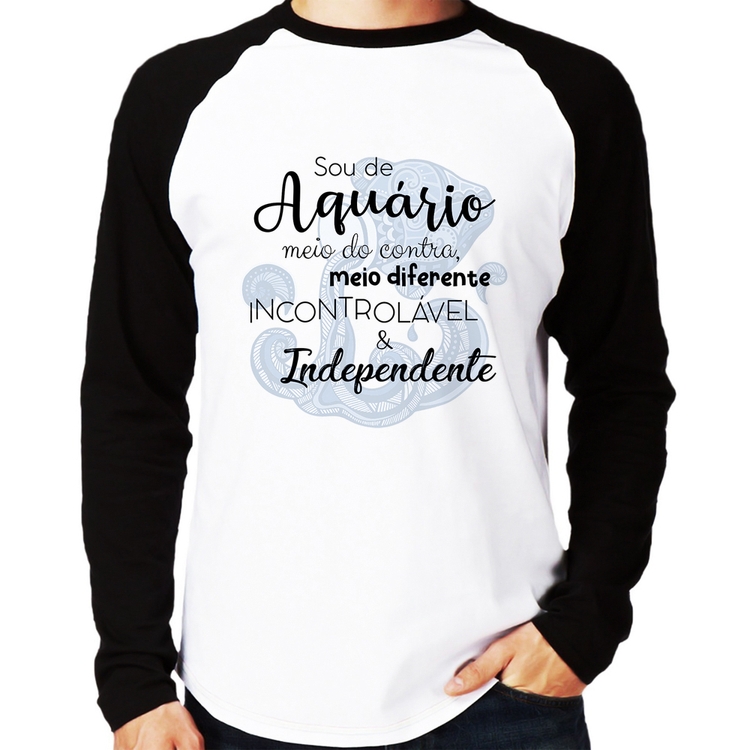 Camiseta Raglan Sou de Aquário Manga Longa