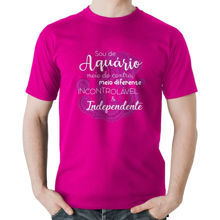 Camiseta Algodão Sou de Aquário - Rosa