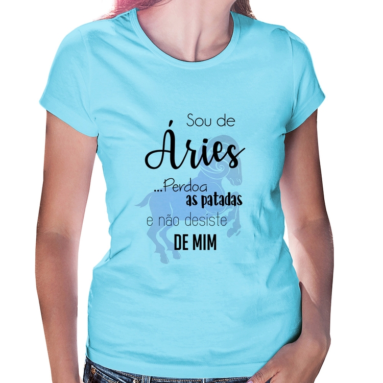 Baby Look Sou de Áries - Azul Bebê