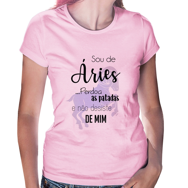 Baby Look Sou de Áries - Rosa Bebê