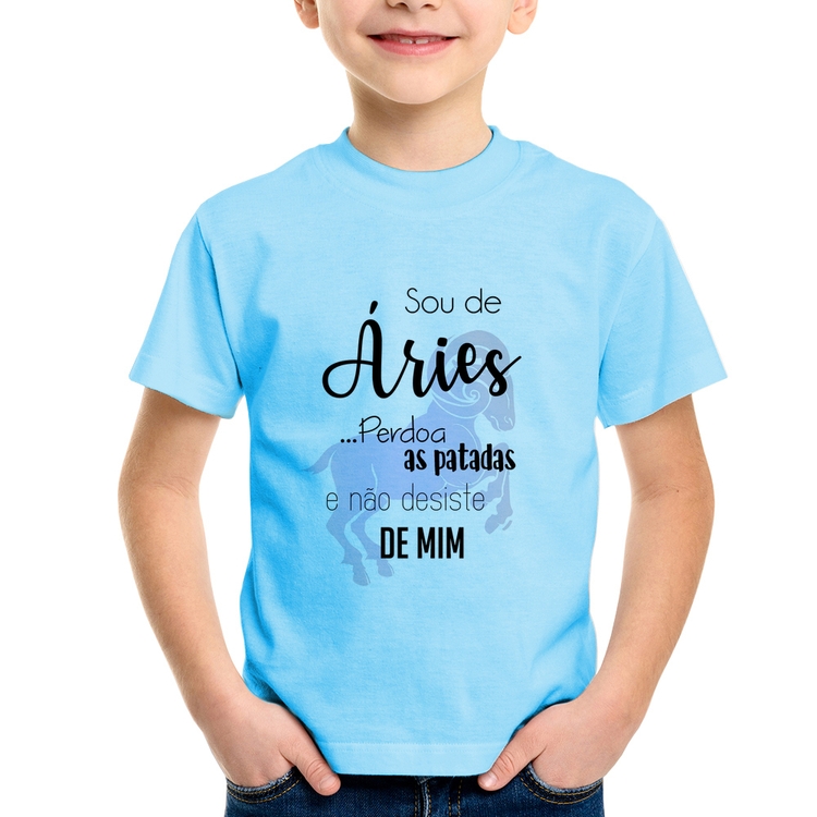 Camiseta Infantil Sou de Áries - Azul Bebê
