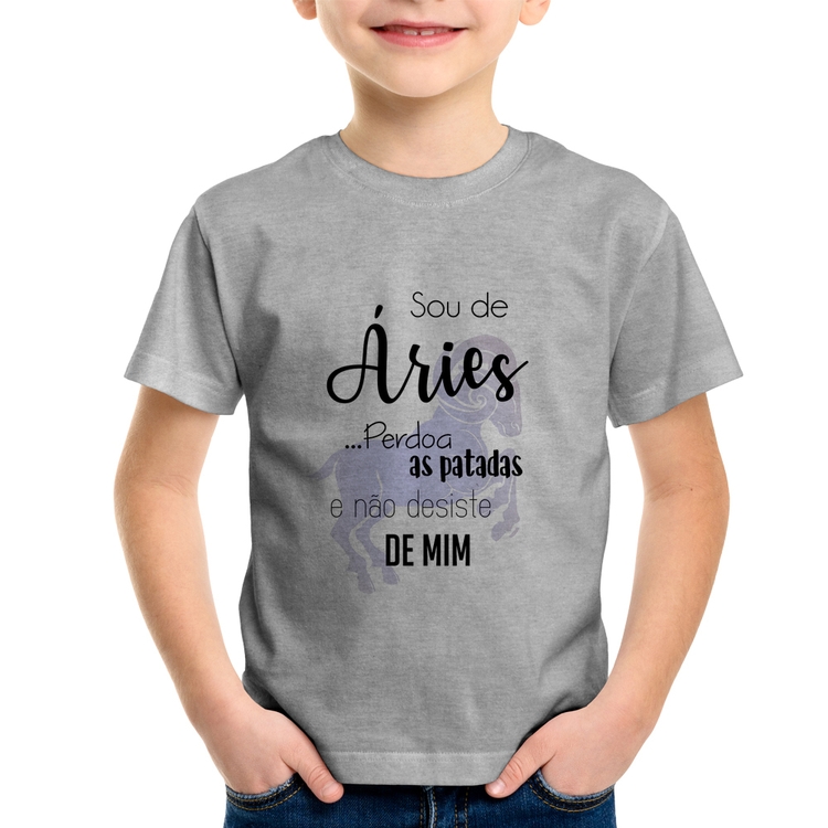 Camiseta Infantil Sou de Áries - Cinza