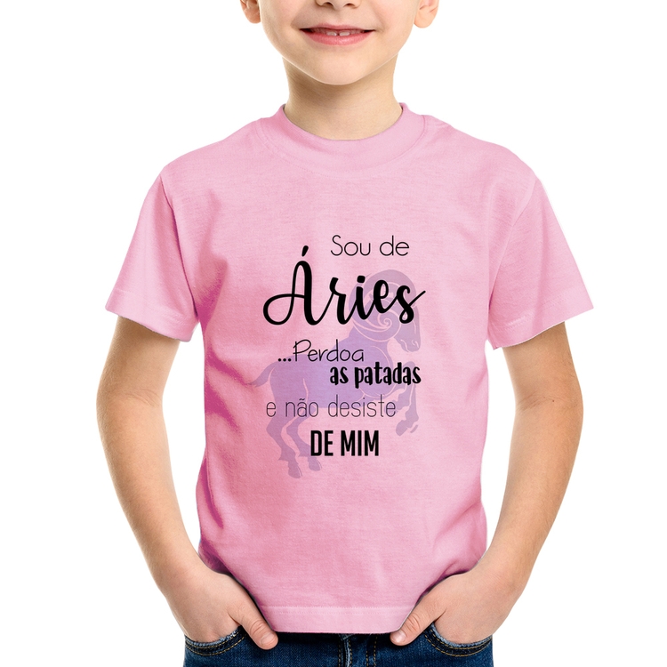 Camiseta Infantil Sou de Áries - Rosa Bebê