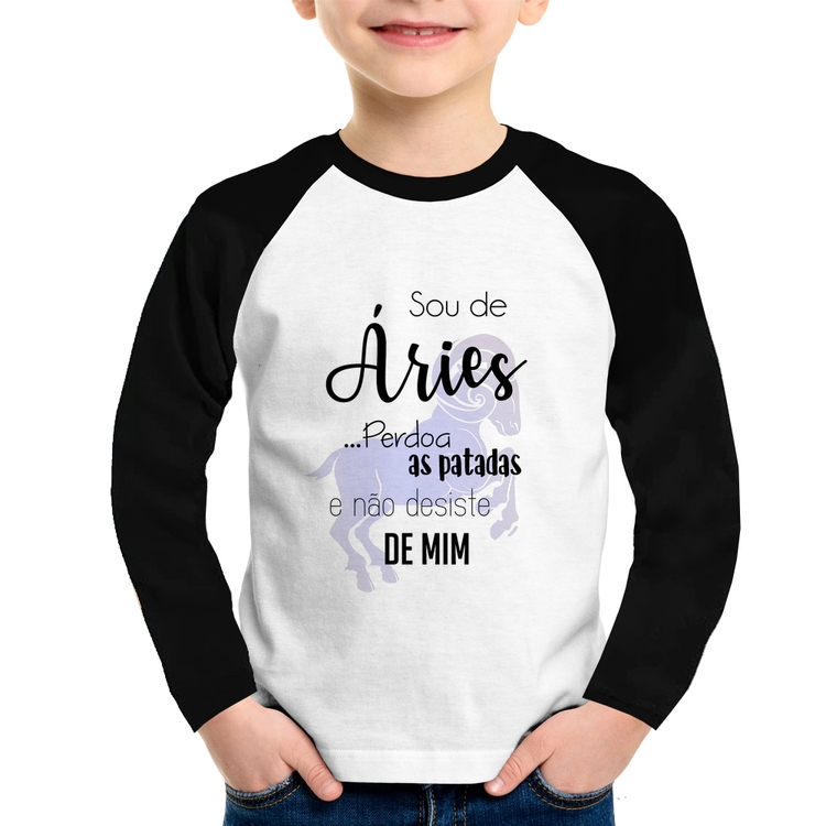 Camiseta Raglan Infantil Sou de Áries Manga Longa