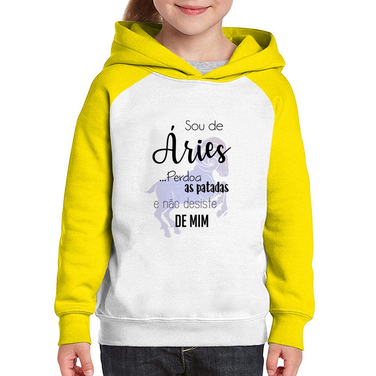 Moletom Infantil Sou de Áries - Branco/Amarelo