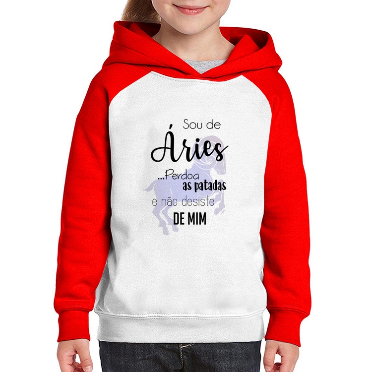 Moletom Infantil Sou de Áries - Branco/Vermelho