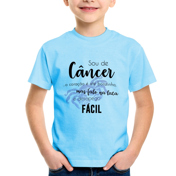 Camiseta Infantil Sou de Câncer - Azul Bebê