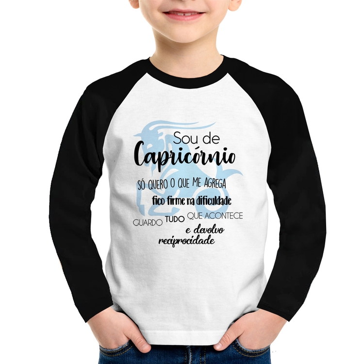 Camiseta Raglan Infantil Sou de Capricórnio Manga Longa