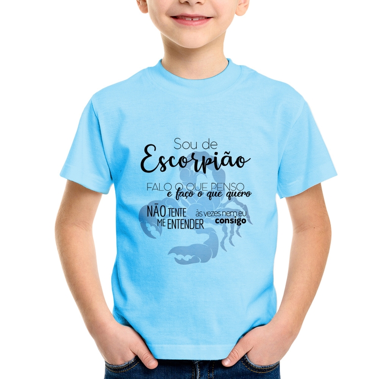Camiseta Infantil Sou de Escorpião - Azul Bebê