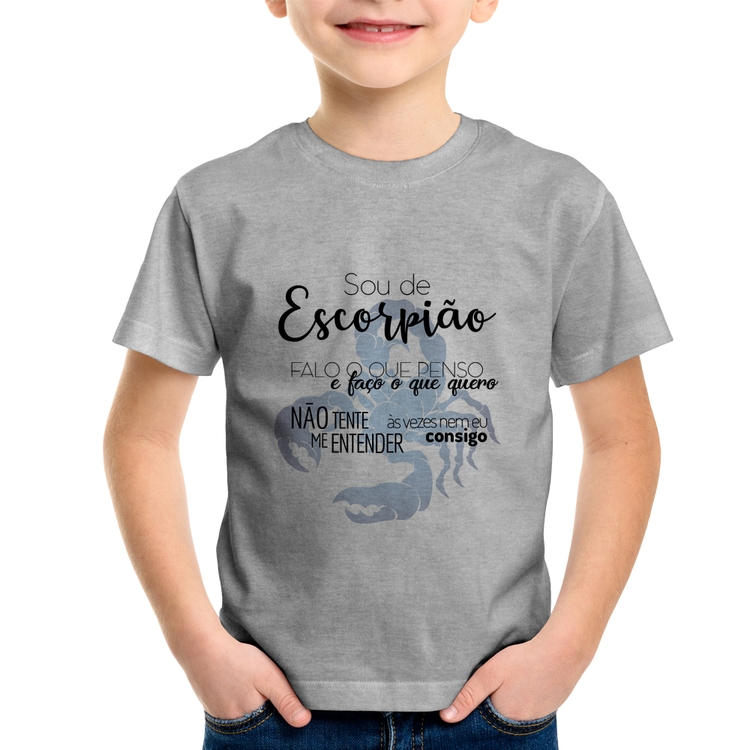 Camiseta Infantil Sou de Escorpião - Cinza