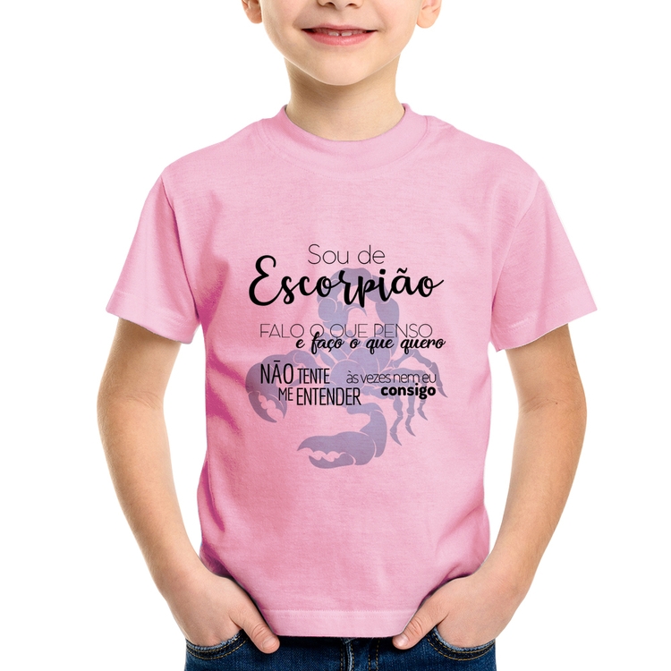 Camiseta Infantil Sou de Escorpião - Rosa Bebê