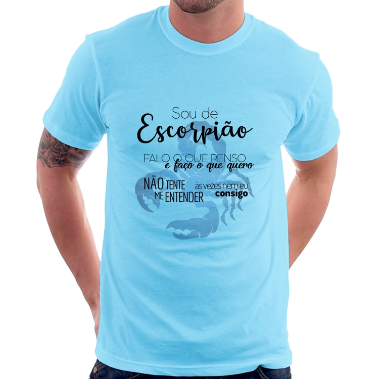 Camiseta Sou de Escorpião - Azul Bebê