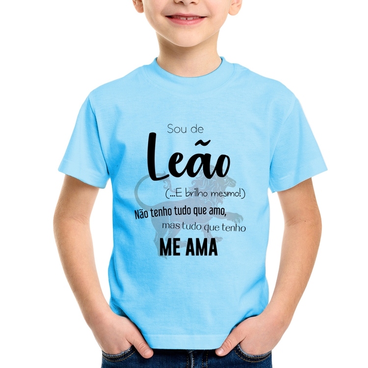 Camiseta Infantil Sou de Leão - Azul Bebê