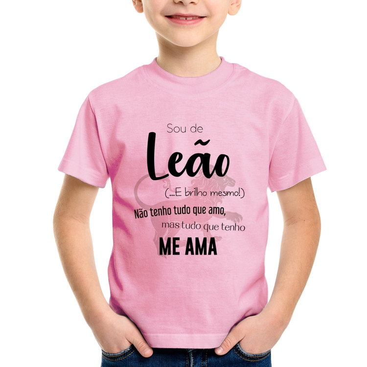 Camiseta Infantil Sou de Leão - Rosa Bebê