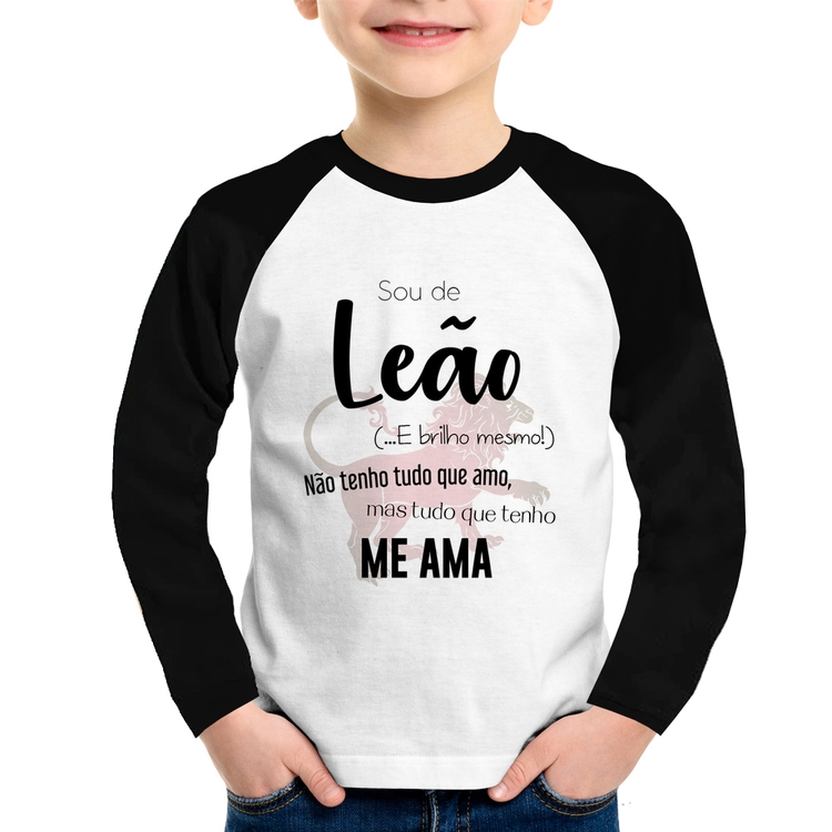 Camiseta Raglan Infantil Sou de Leão Manga Longa