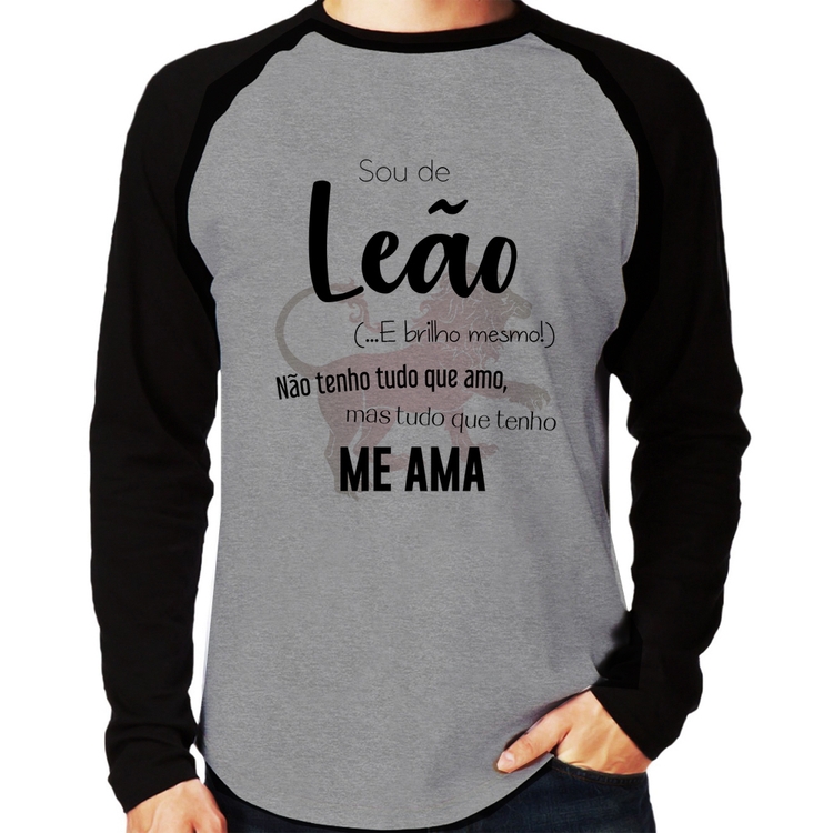 Camiseta Raglan Sou de Leão Manga Longa - Cinza/Preto