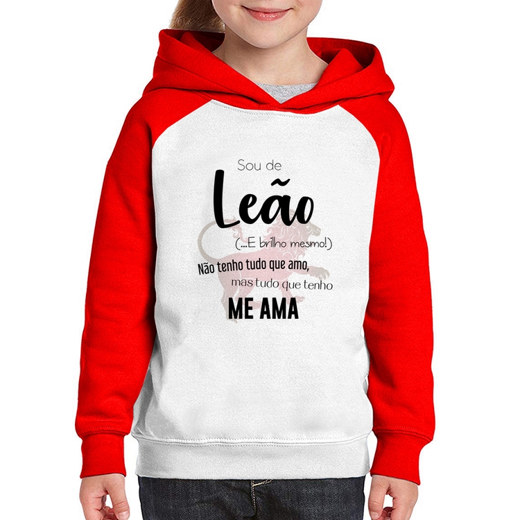Moletom Infantil Sou de Leão - Branco/Vermelho