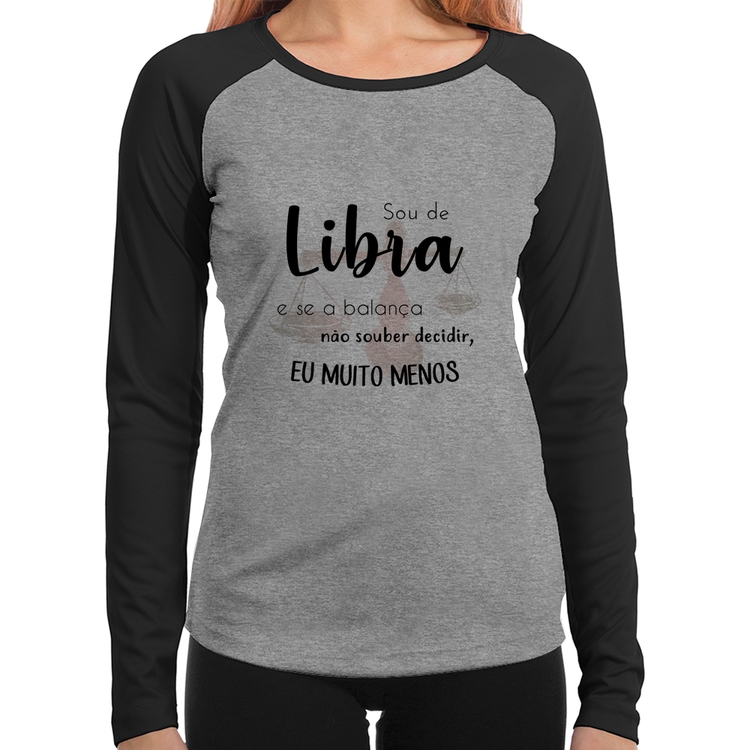 Baby Look Raglan Sou de Libra Manga Longa - Cinza/Preto