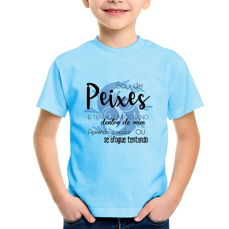 Camiseta Infantil Sou de Peixes - Azul Bebê