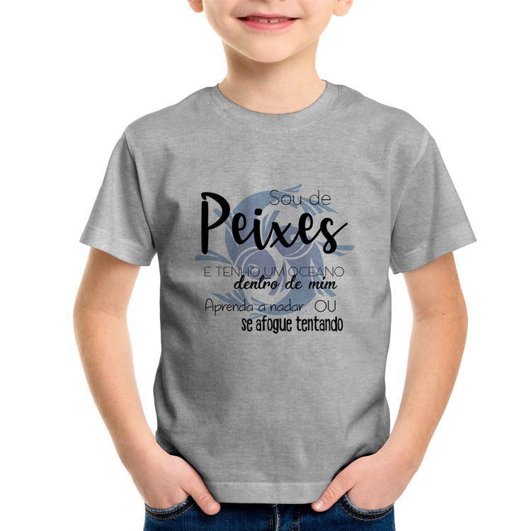Camiseta Infantil Sou de Peixes - Cinza