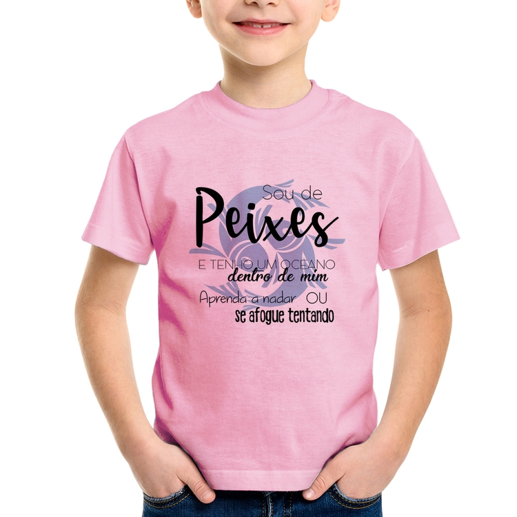 Camiseta Infantil Sou de Peixes - Rosa Bebê