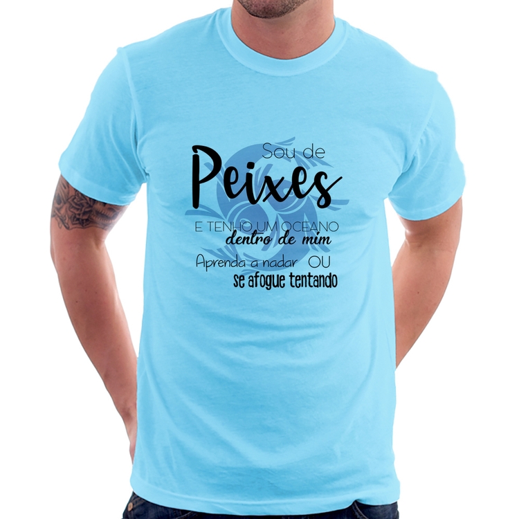 Camiseta Sou de Peixes - Azul Bebê